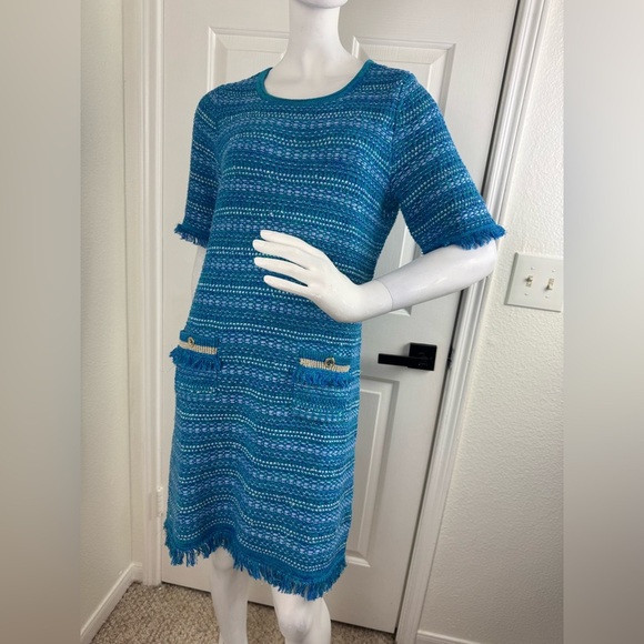 Lilly Pulitzer Beckington Sweaterdress Blue Grotto Metallic Tweed LG #131 - Picture 3 of 17